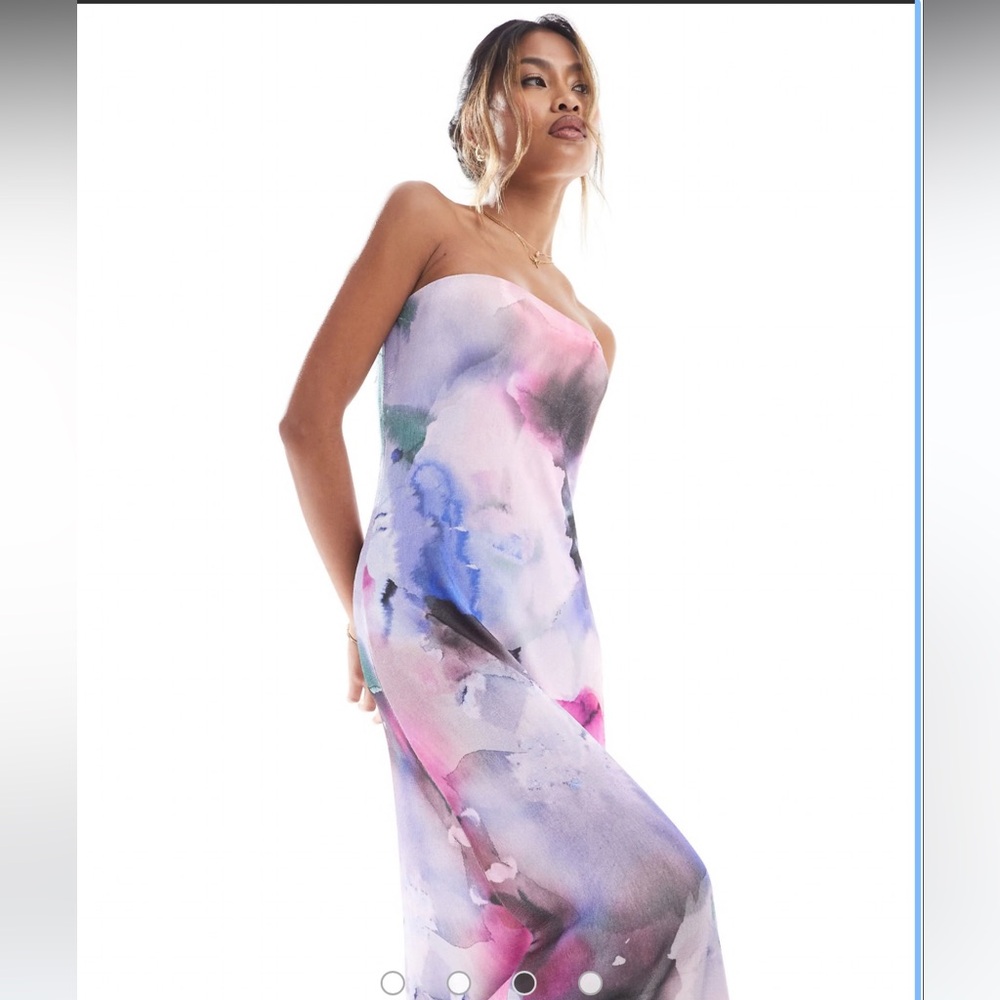 ASOS Watercolor Print Bandeau Maxi/Midi Dress - Picture 3 of 5